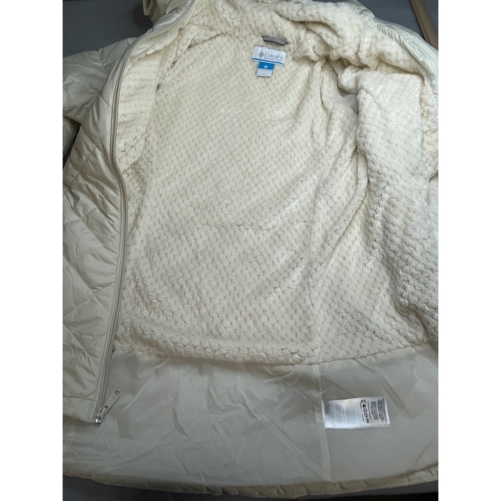 Columbia Women Off White Quilted Hooded Fleece Lined Puffer Jacket Coat Small - Picture 6 of 12